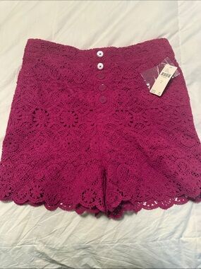Maeve Pink Rose High-Waist Crochet Lace Shorts in Magenta Pink
